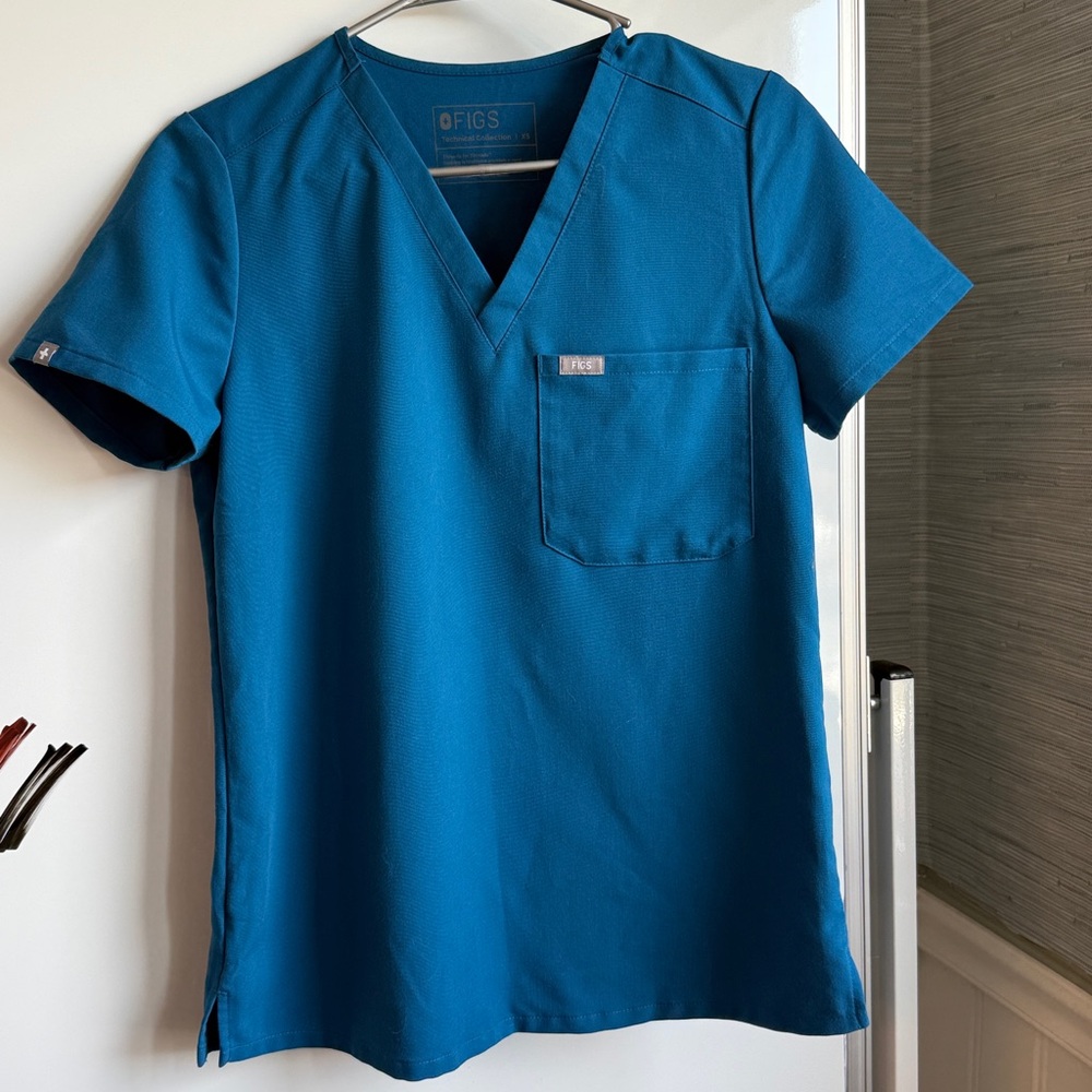 Figs Teal-Blue V-Neck Scrub Top
